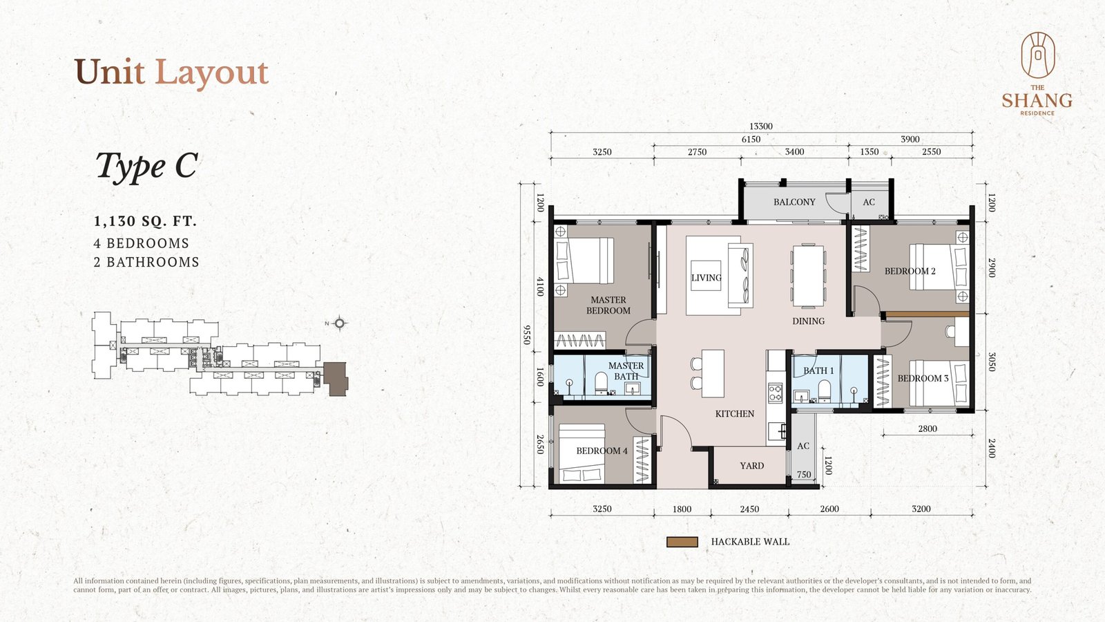 The Shang Type C 1,130 sq ft 4-bedroom floor plan