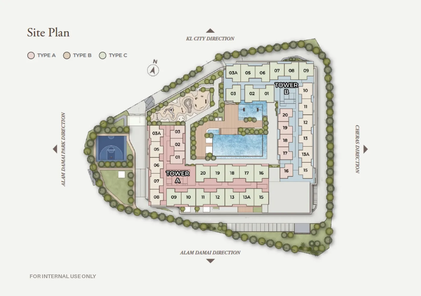 D'Parc Alam Damai Tower A Tower B site plan park frontage