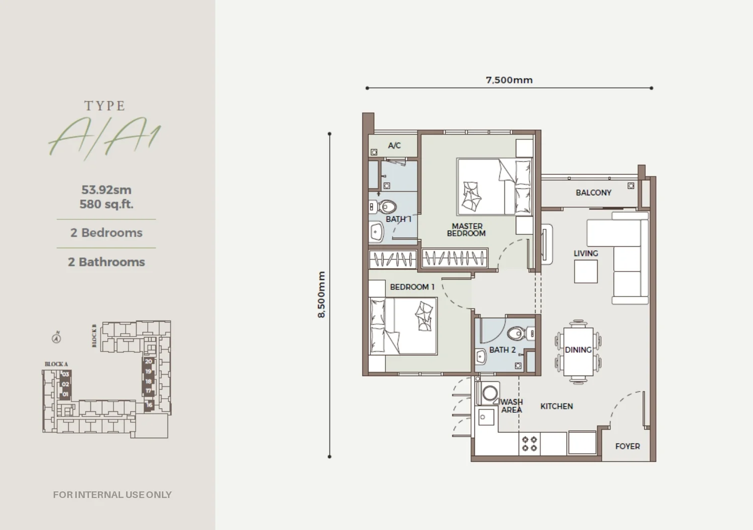 D'Parc Alam Damai Type A Nest 580 sqft 2 bedroom floor plan Cheras