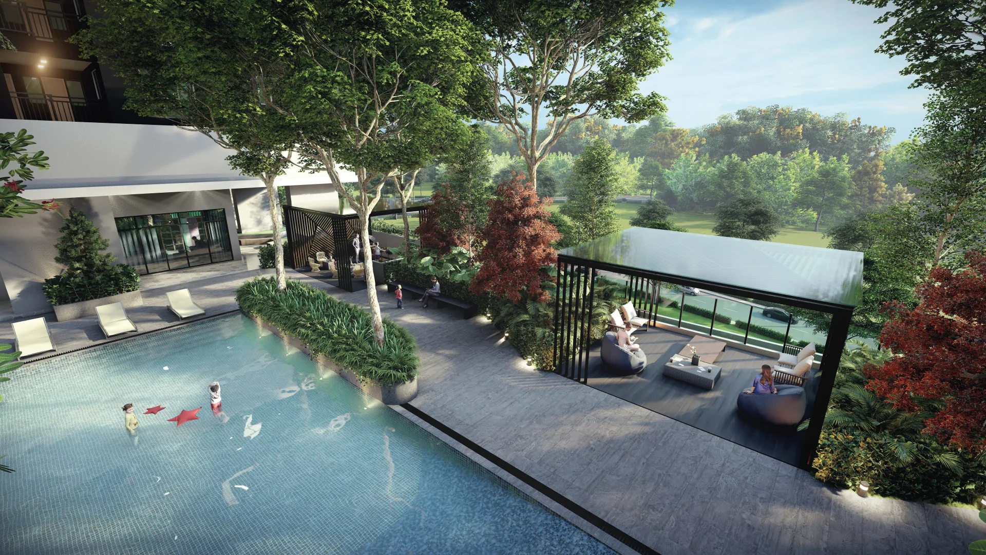 The Atas Taman Desa Level 3A pool deck facilities view