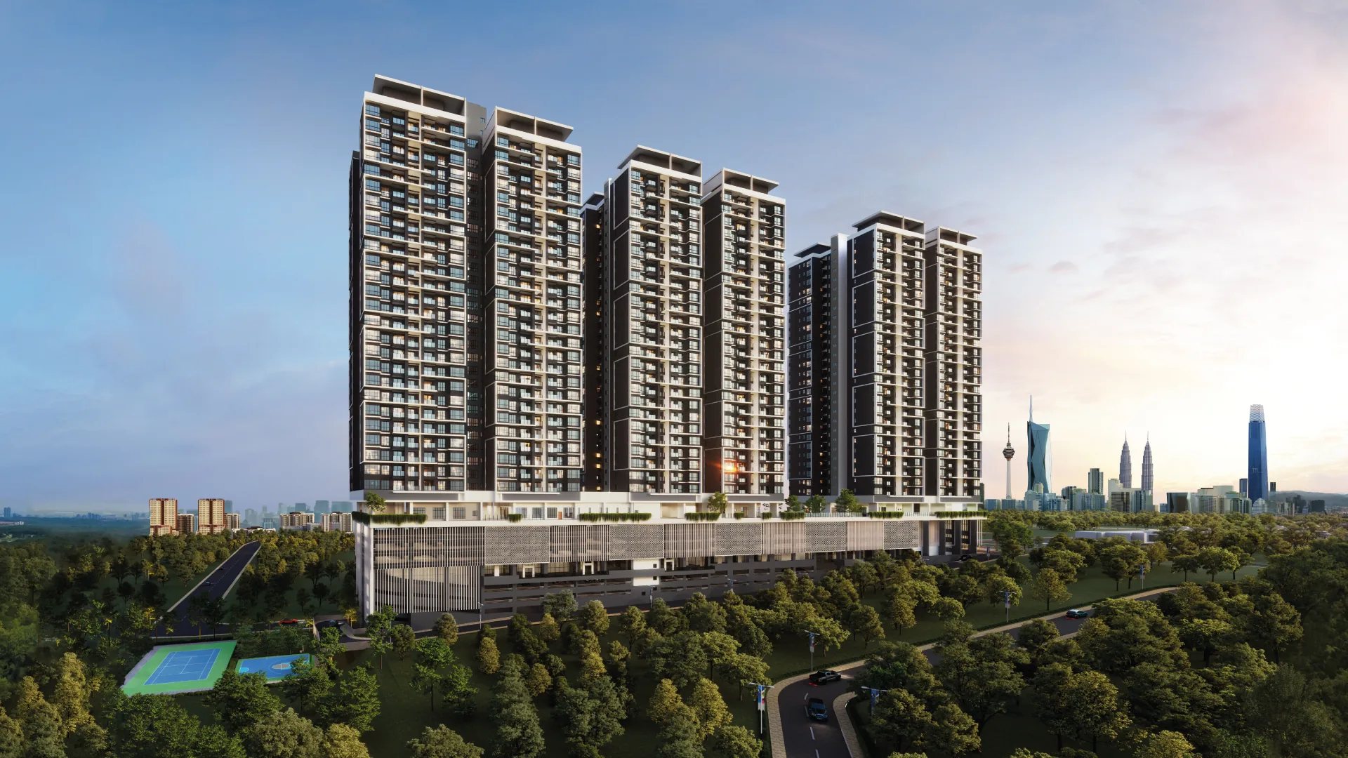 The Atas Taman Desa exterior facade three towers Maxim Global