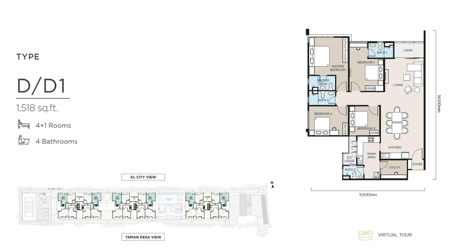 The Atas Taman Desa Type D grand floor plan 1518 sqft 5 bedrooms