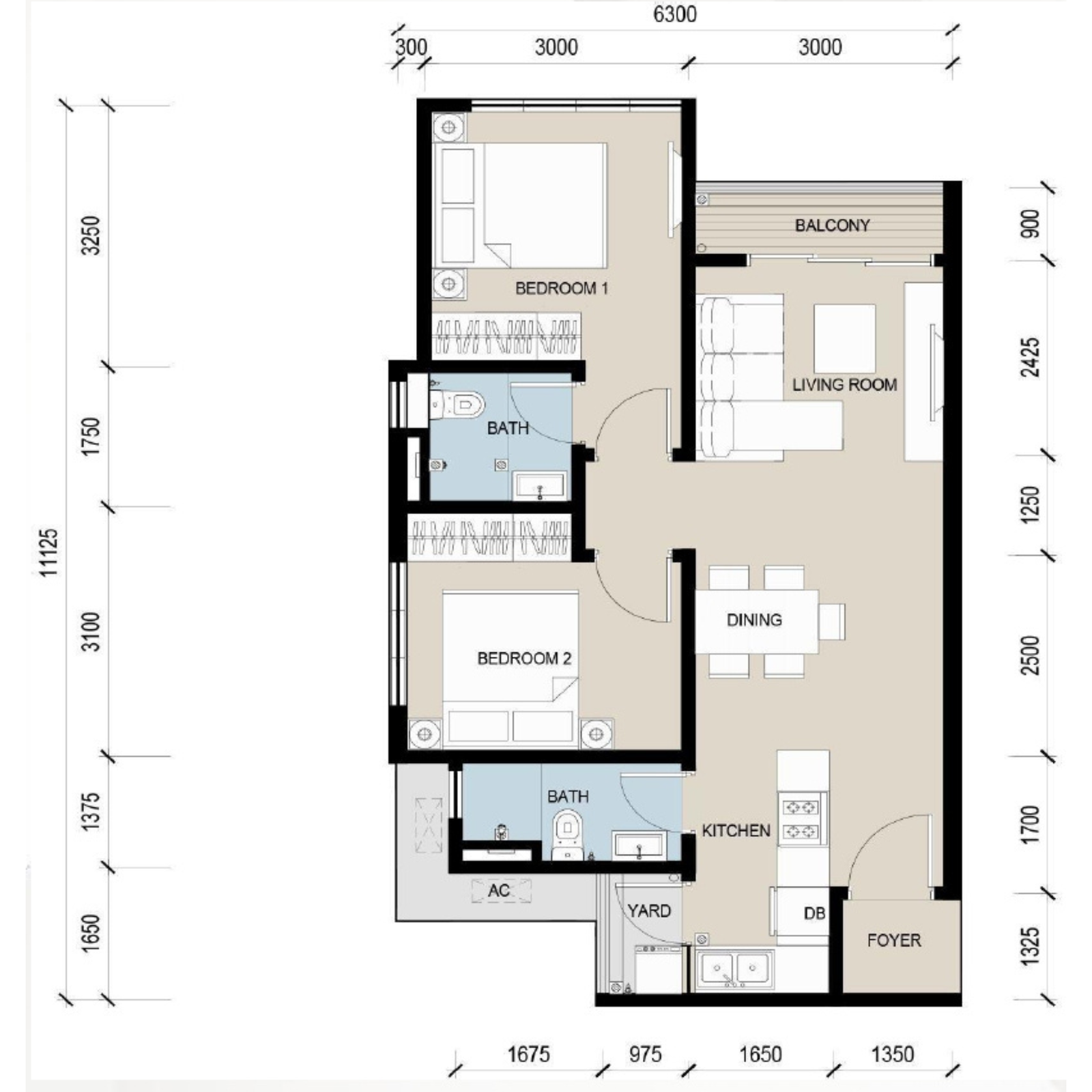 Maxim The Address Floor Plans — Type A, B & C Layouts (450–865 sq ft) 2 Maxim The Address Type B floor plan 660 sq ft 2-bedroom layout, Taman Pelangi Johor Bahru