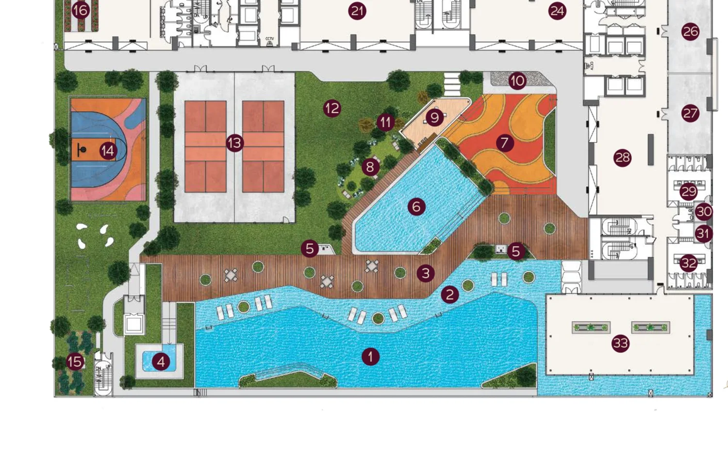Binastra Cochrane: Complete Buyer & Investor Guide (2026) 1 Binastra Cochrane Level 7 podium facilities plan with infinity pool, pickleball court and gardens
