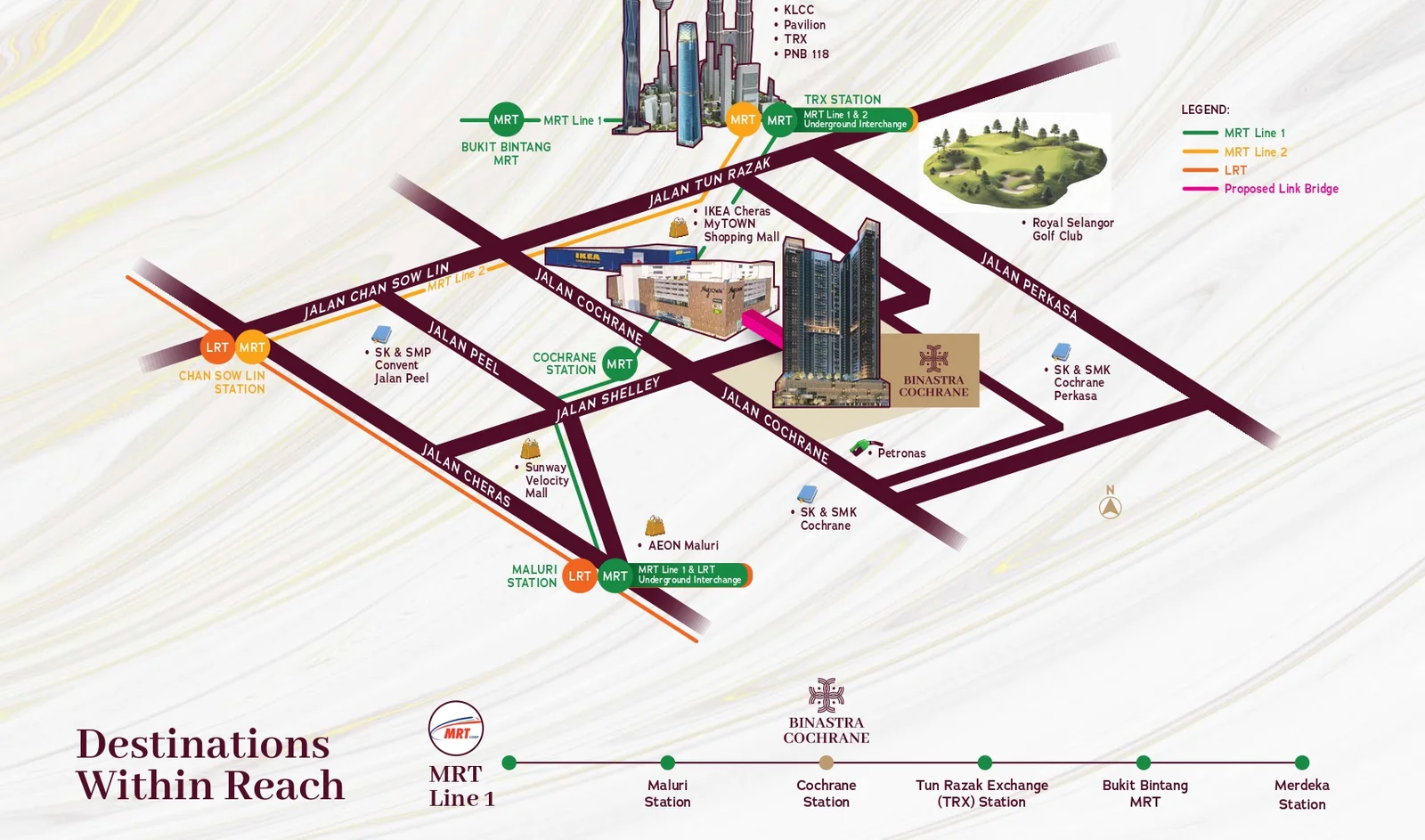 Binastra Cochrane: Complete Buyer & Investor Guide (2026) 5 Binastra Cochrane location map — Cochrane MRT one stop to TRX, near KLCC, Bukit Bintang and Merdeka 118