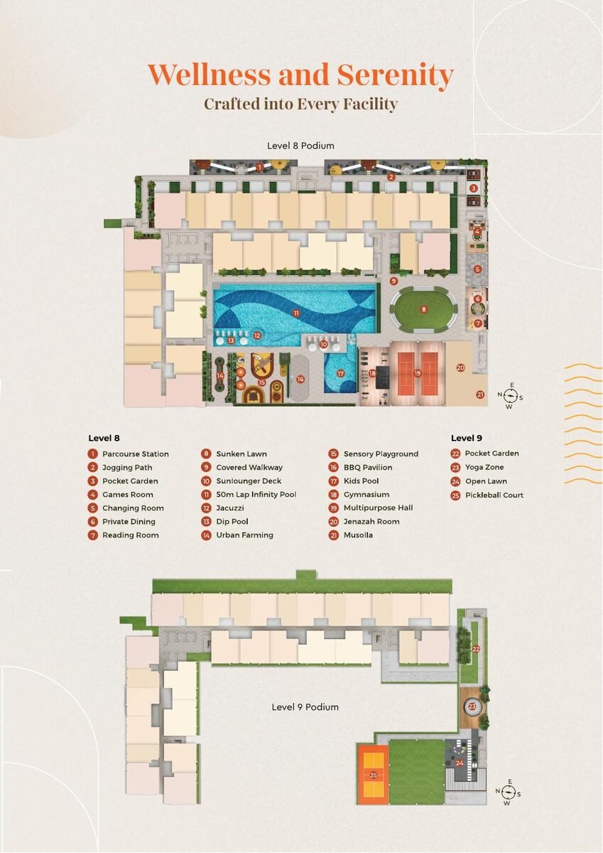 Level 11 facilities — pool, gym, playground and more