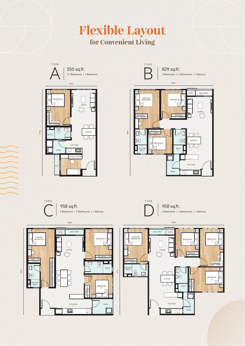 Type A floor plan — 476 sq ft, 1+1 bedrooms