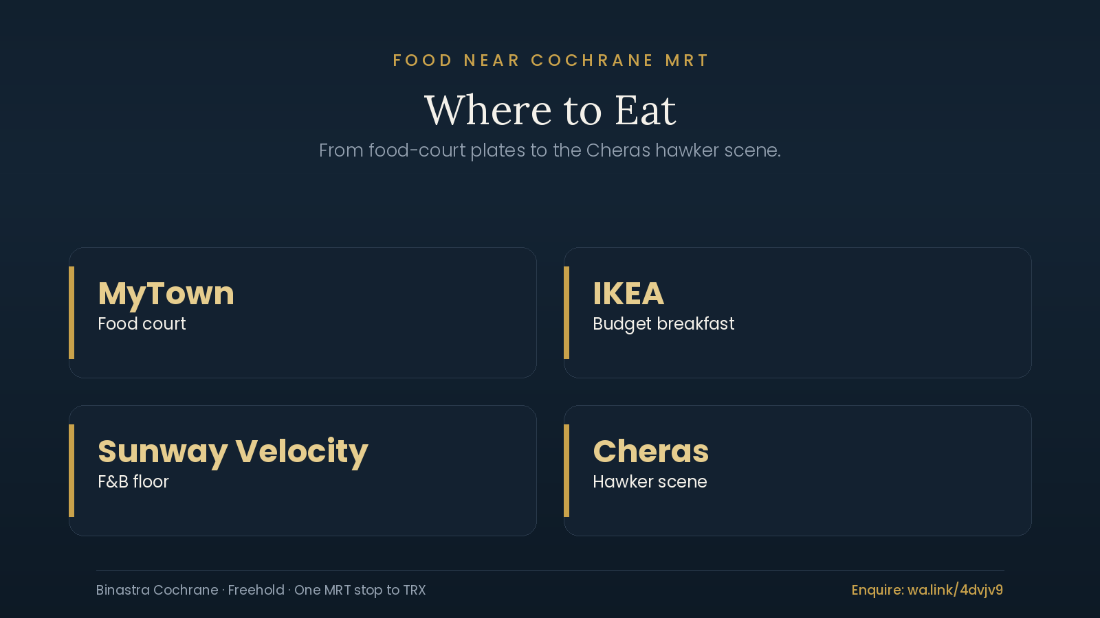 Best Food & Makan Near Cochrane MRT (2026 Guide) 1 Map of food near Cochrane MRT including MyTown, IKEA, Sunway Velocity and Cheras hawker options