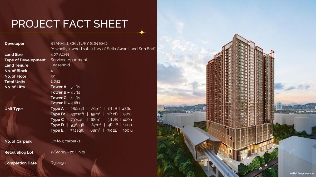 Sena Residences — unit mix and tower breakdown