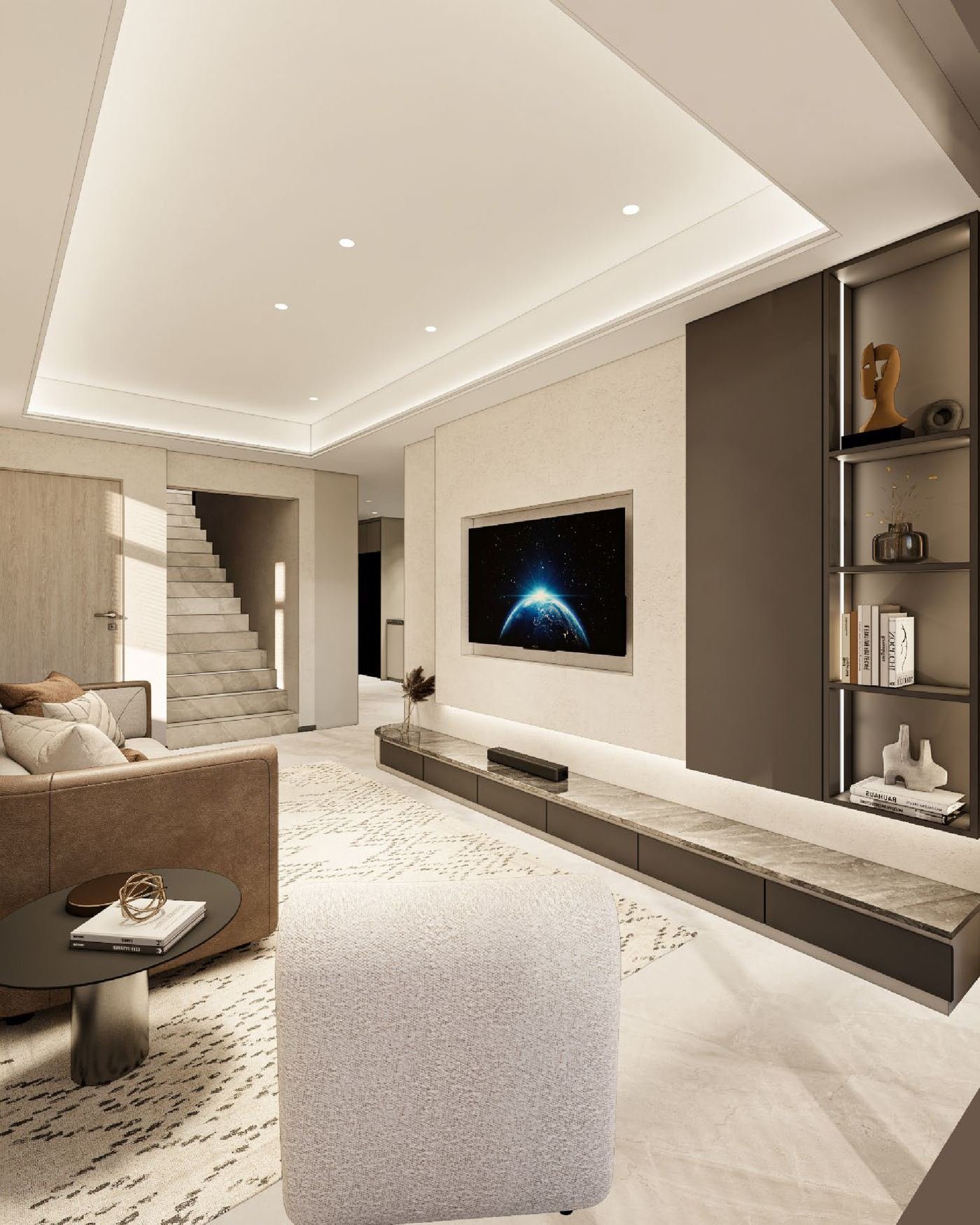 Living area of a duplex town villa opening onto the terrace