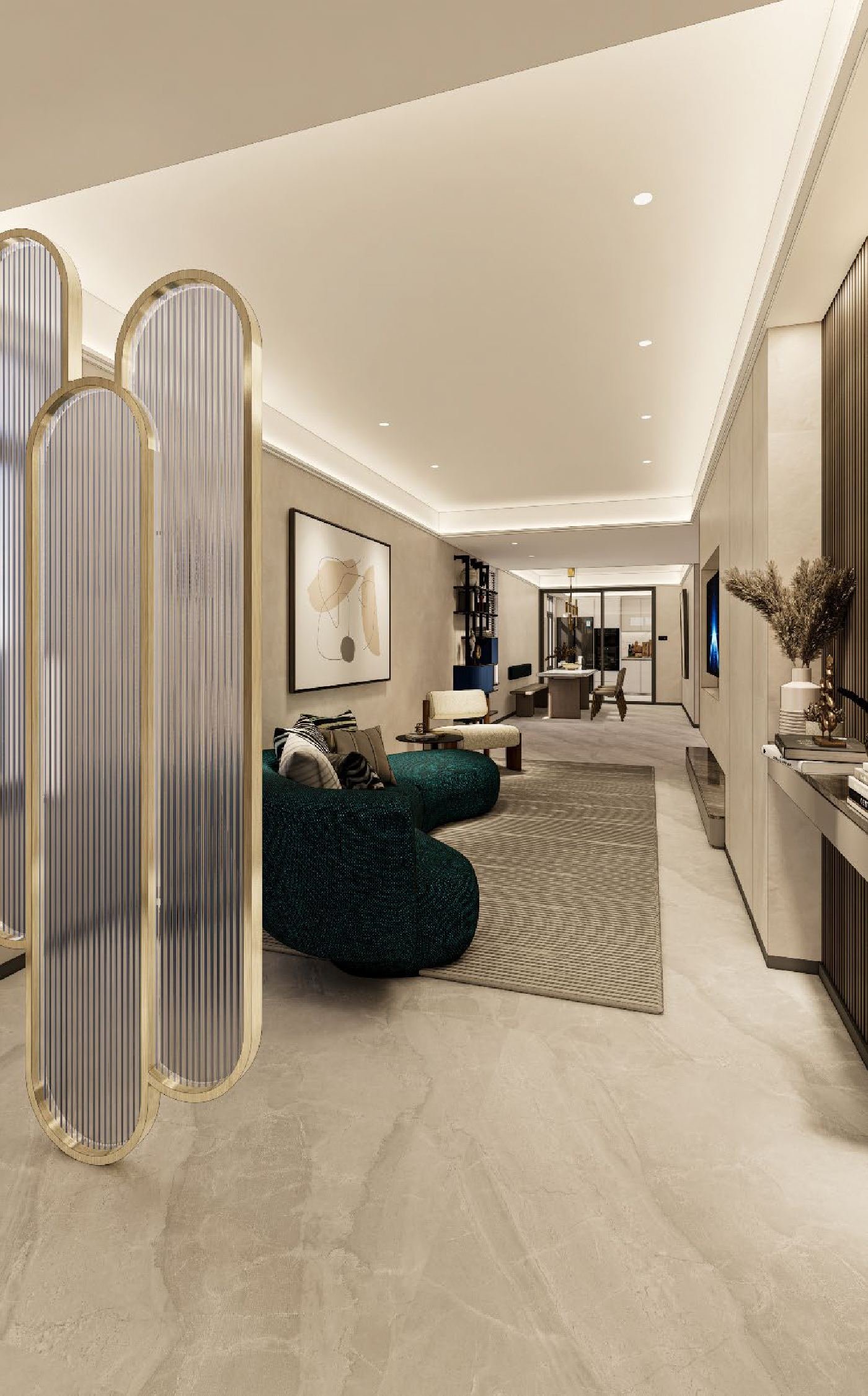 Living and dining of a single-level town villa at Residensi Lestari I, looking through to the kitchen