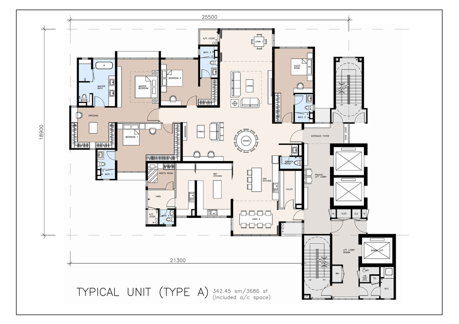 Proposed grand residence layout Type A, approximately 3,600 sq ft, Taman Desa