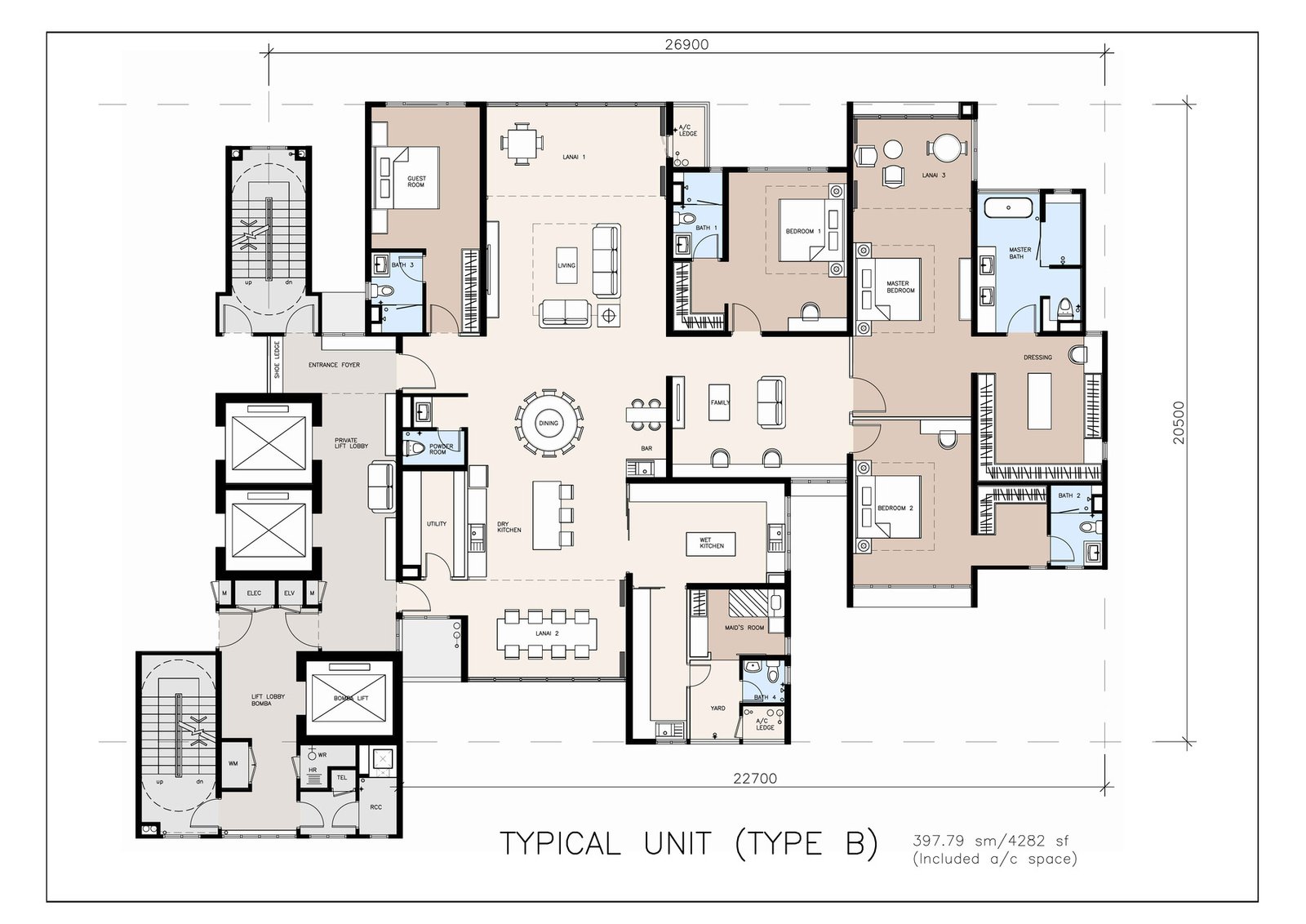 Proposed grand residence layout Type B, approximately 4,200 sq ft, Taman Desa