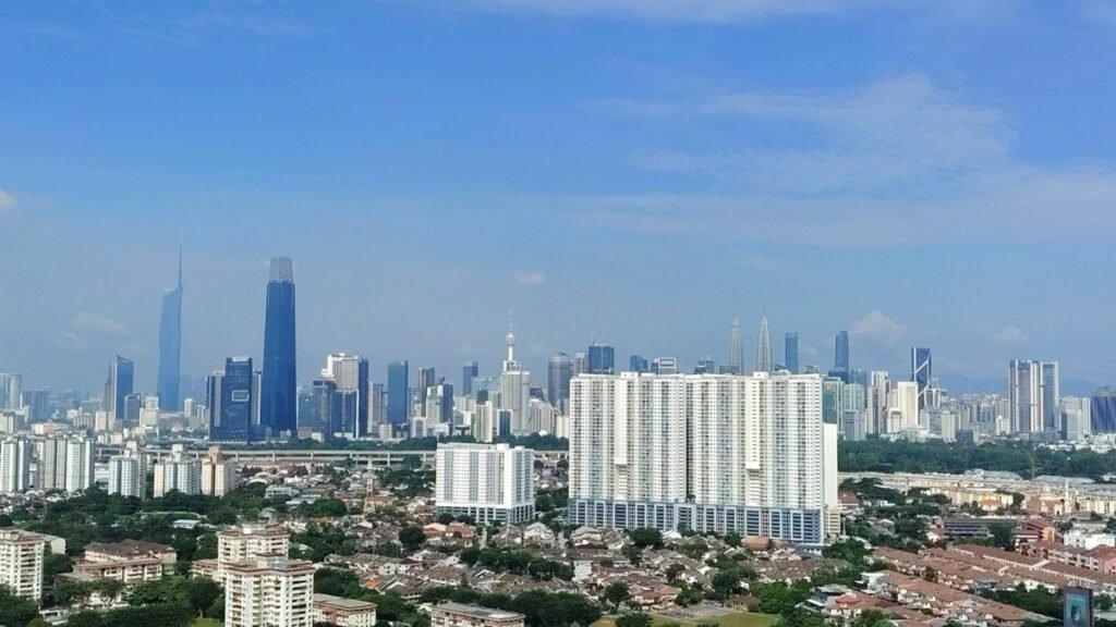 Aerial view of Axis Crown, Ampang, with the Kuala Lumpur skyline behind