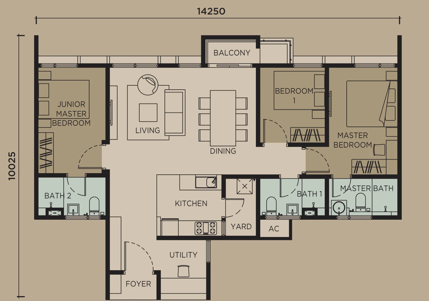 Levia Residence Cheras: Final Units, Price, Floor Plans & Honest Location Guide (2026) 3 Levia Residence Type C floor plan: 1,109 sq ft, 3+1 bedrooms, 3 bathrooms, balcony and yard