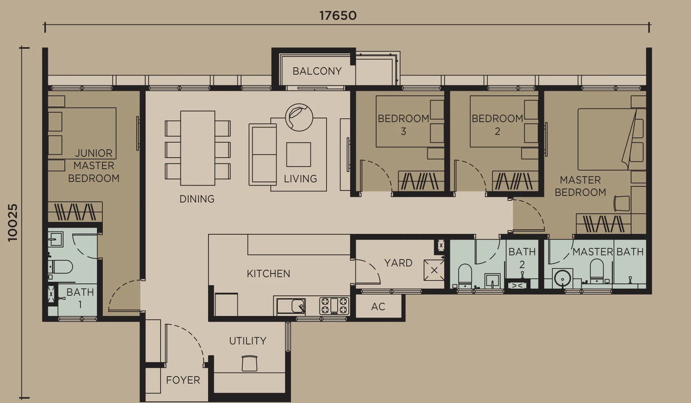 Levia Residence Cheras: Final Units, Price, Floor Plans & Honest Location Guide (2026) 4 Levia Residence Type D floor plan: 1,364 sq ft, 4+1 bedrooms, 3 bathrooms, balcony and yard